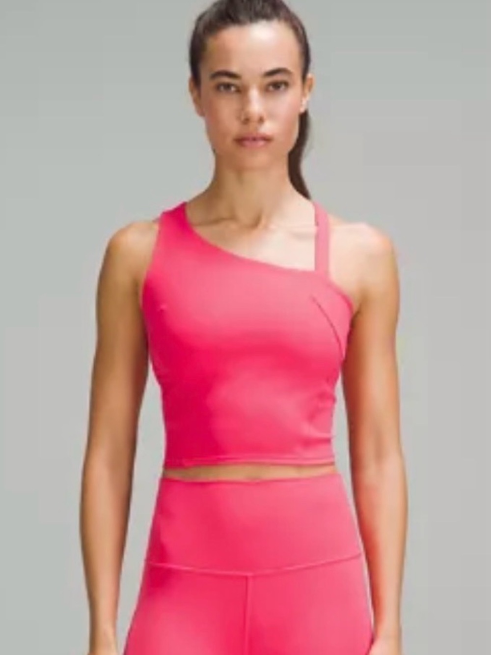 lululemon athletica Everlux One-Shoulder Crop Sports Top - Coral Pink